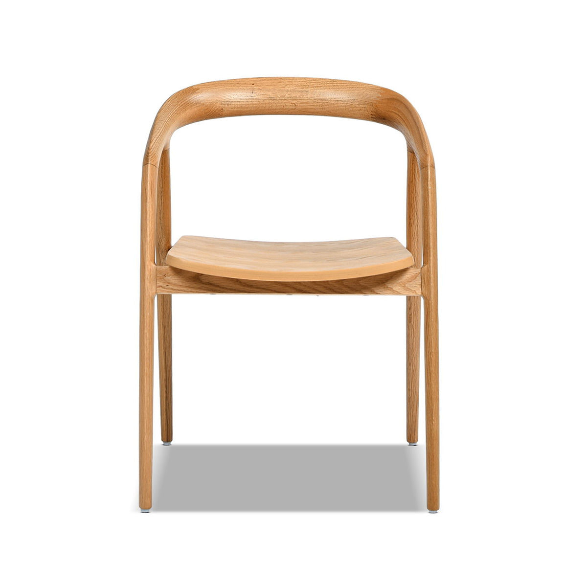 Scandinavian sculpted dining chair with comfortable arms in warm natural brown wood on Tampa Home & Garden Store