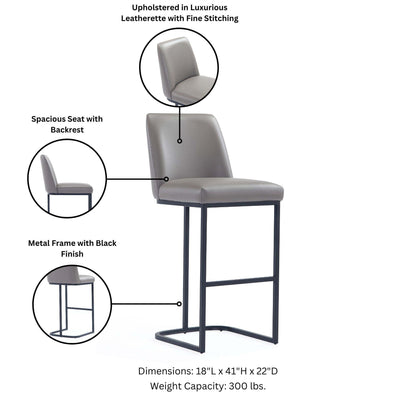 Serena Barstool in gray leatherette with black metal frame, bar height 28-30, HouseOfZazla on Tampa Home & Garden Store