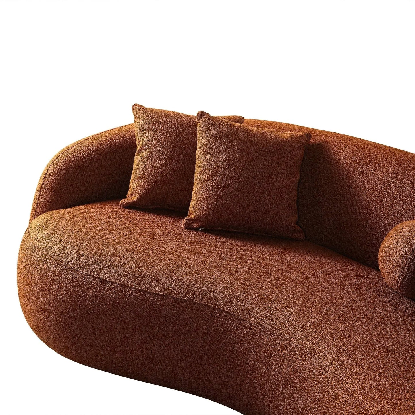 Drake Japandi Curvy Boucle Sofa in burnt orange with plush cushions by Unique Piece Furniture on Tampa Home & Garden Store