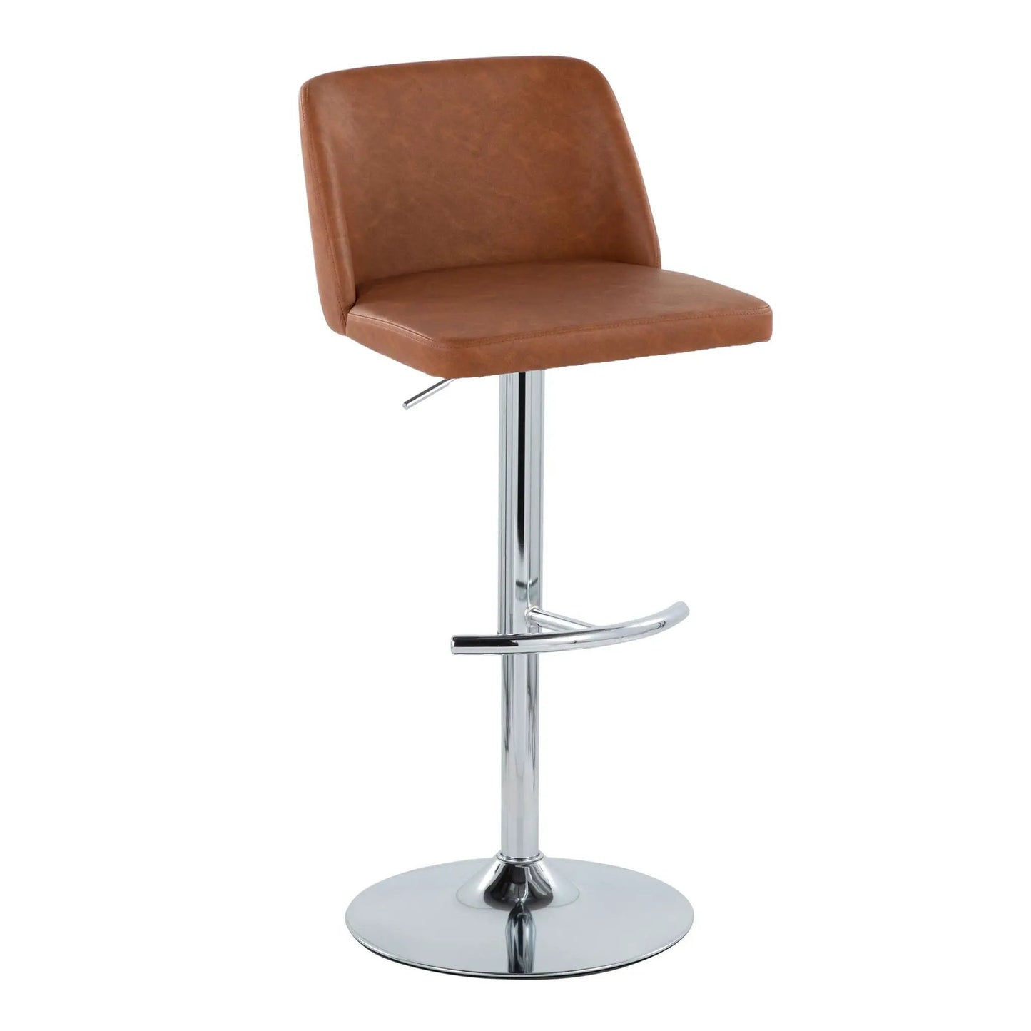 Toriano contemporary adjustable barstool brown leather with swivel chrome pedestal base on Tampa Home & Garden Store