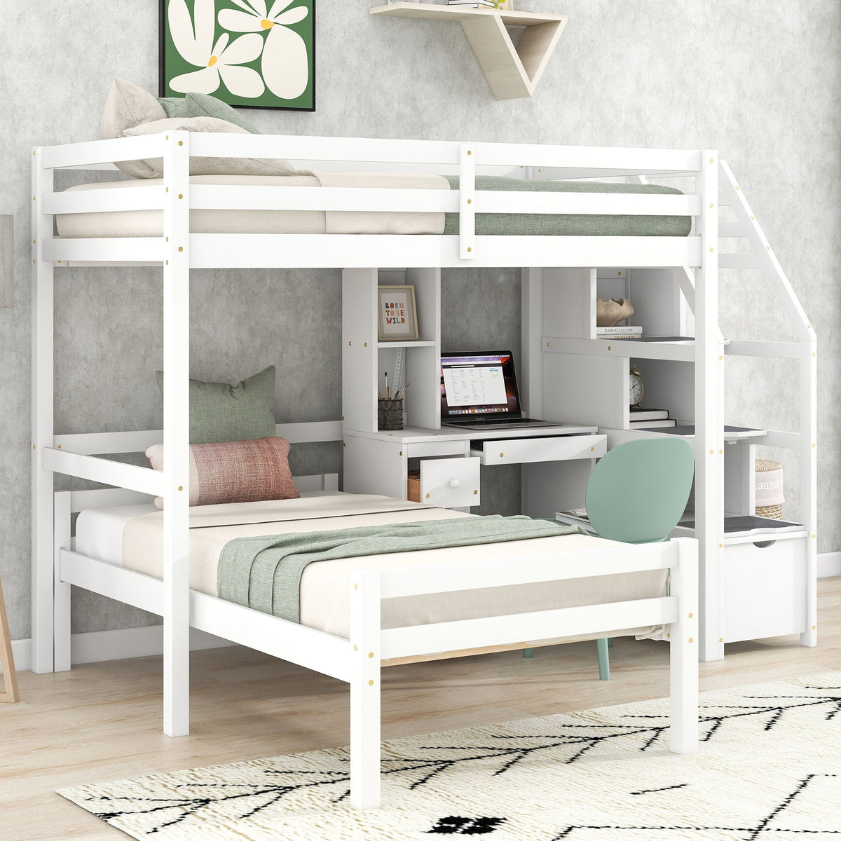 Loft bed with stand-alone bed, storage staircase, desk and shelves by HouseOfZazla on Tampa Home & Garden Store
