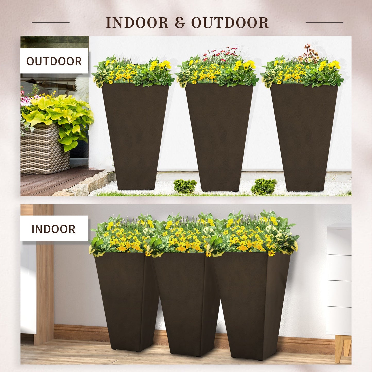 Outsunny set of 3 tall brown planters with drainage hole by HouseOfZazla on Tampa Home & Garden Store