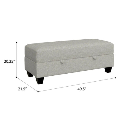 Drason storage ottoman in gray textured fabric with dark tapered legs on Tampa Home & Garden Store