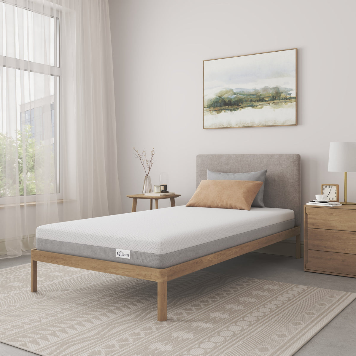 NapQueen 6 Inch Twin XL Memory Foam Mattress on a light wood platform bed in a room HouseOfZazla on Tampa Home & Garden Store