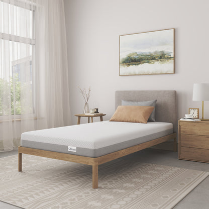 NapQueen 6 Inch Twin XL Memory Foam Mattress on a light wood platform bed in a room HouseOfZazla on Tampa Home & Garden Store