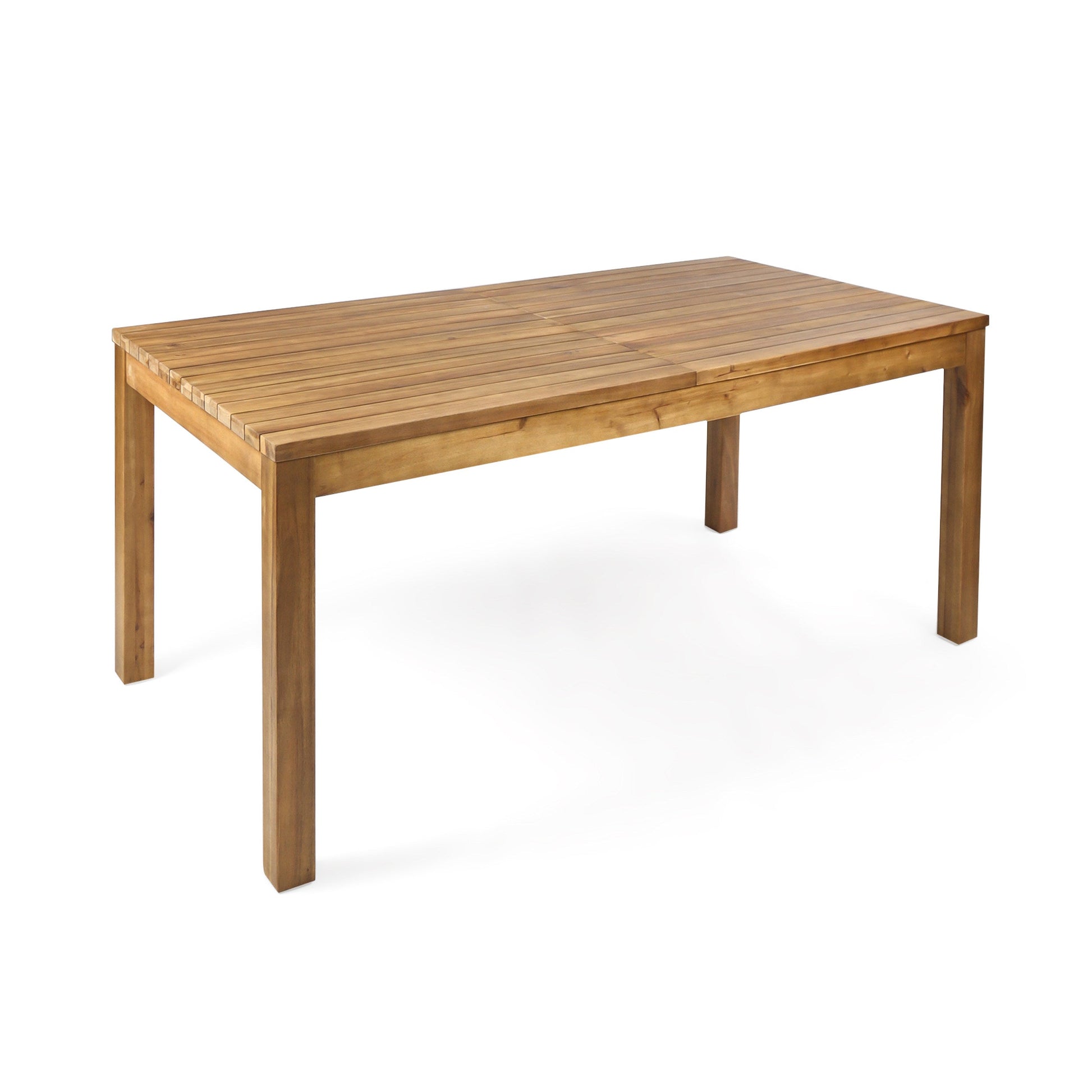 Acacia wood outdoor dining table by HouseOfZazla with a warm brown slatted top on Tampa Home & Garden Store