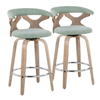 Set of 2 mid-century modern counter stools with swivel, teal textured upholstery and light wood legs by HouseOfZazla on Tampa Home & Garden Store