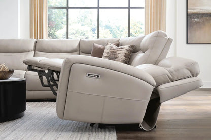 Gravier reclining sectional in light gray leather with built-in power recliners on Tampa Home & Garden Store