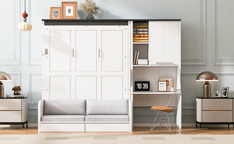 Foldable Murphy Bed with Desk and Cabinet