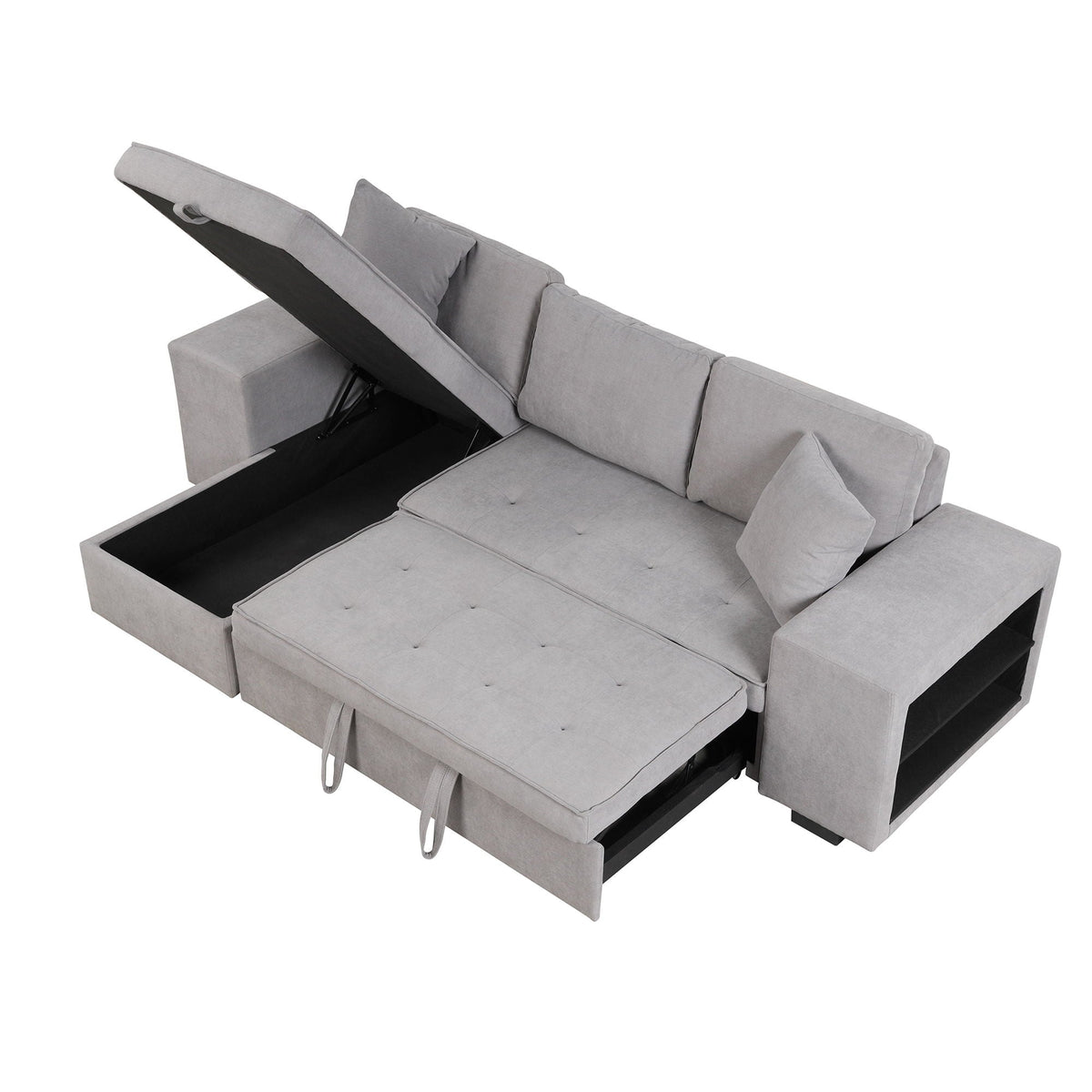 Modern L-Shape 3-seat reversible sleeper sectional with storage chaise in gray fabric on Tampa Home & Garden Store