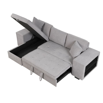 Modern L-Shape 3-seat reversible sleeper sectional with storage chaise in gray fabric on Tampa Home & Garden Store