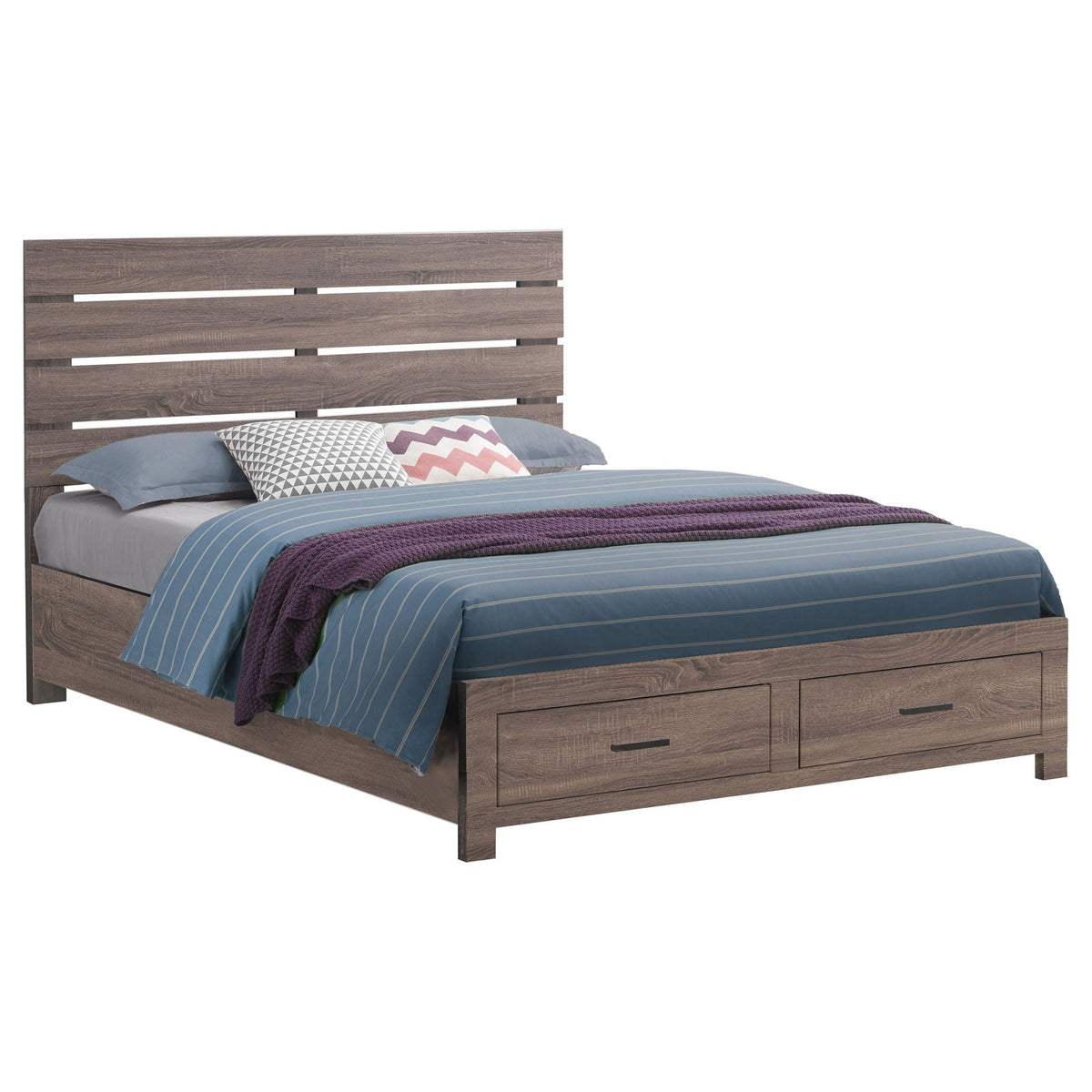 Geary Panel Bed by HouseOfZazla in warm brown wood with under-bed storage drawers on Tampa Home & Garden Store