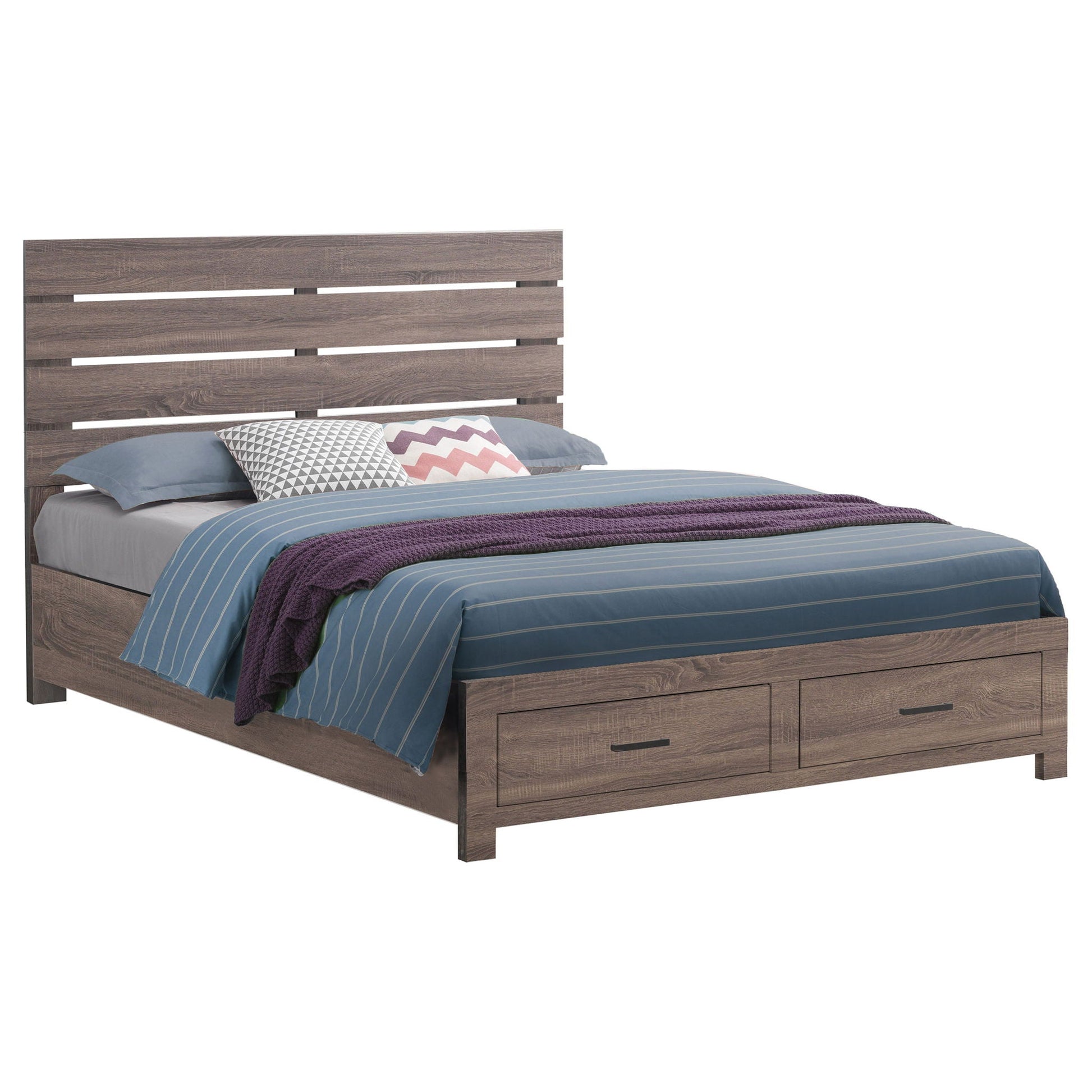 Geary Panel Bed by HouseOfZazla in warm brown wood with under-bed storage drawers on Tampa Home & Garden Store