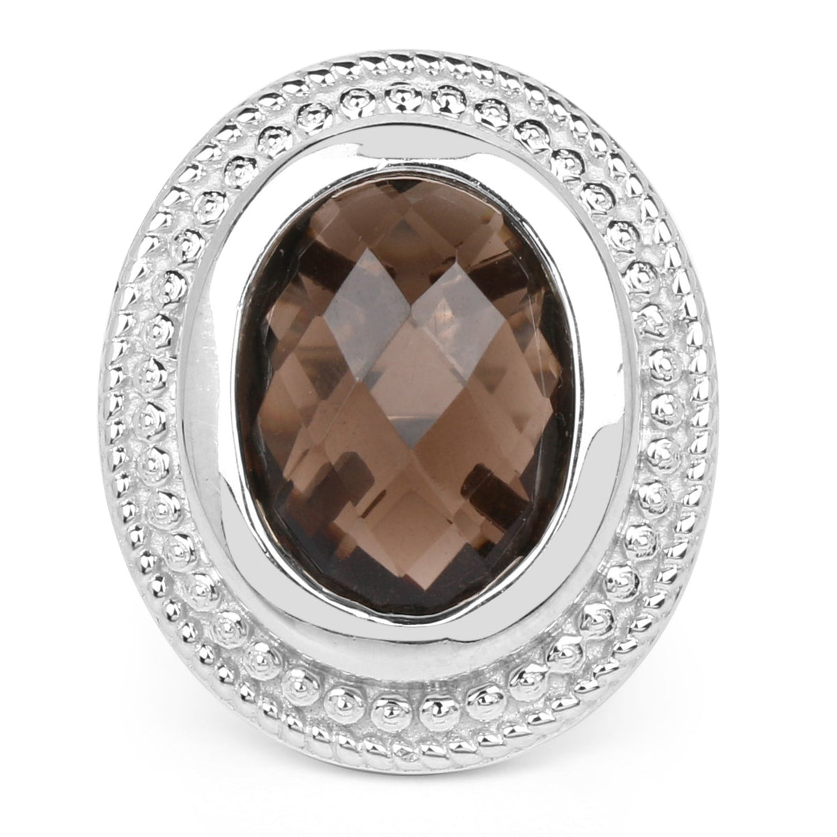 Ring with 7.9ct smoky quartz in .925 sterling silver setting with a beaded halo by Bids.com on Tampa Home & Garden Store