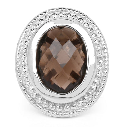 Ring with 7.9ct smoky quartz in .925 sterling silver setting with a beaded halo by Bids.com on Tampa Home & Garden Store