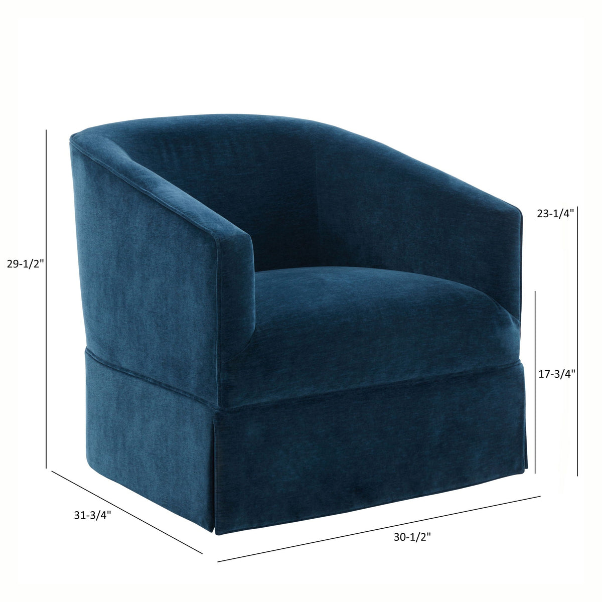Blue velvet skirted swivel chair with 360° rotation on Tampa Home & Garden Store