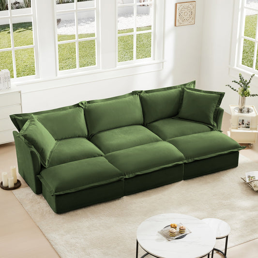 Chenille 3-seat slipcovered sofa with ottomans in emerald green by HouseOfZazla on Tampa Home & Garden Store