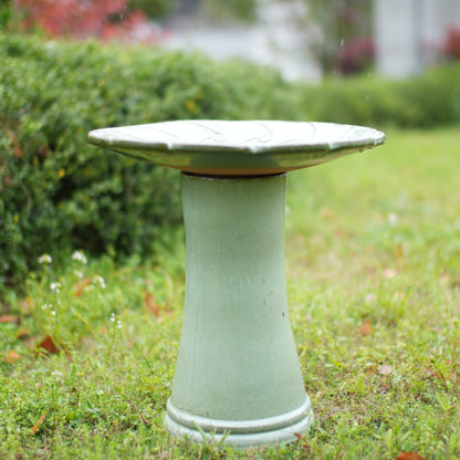 Handmade glazed ceramic bird bath on green pedestal with rim HouseOfZazla garden saucer on Tampa Home & Garden Store