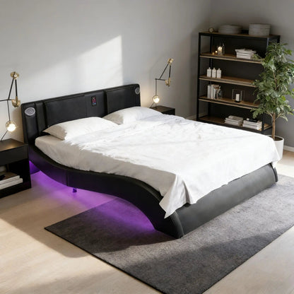 Platform Bed Frame With LED Lighting and Massage