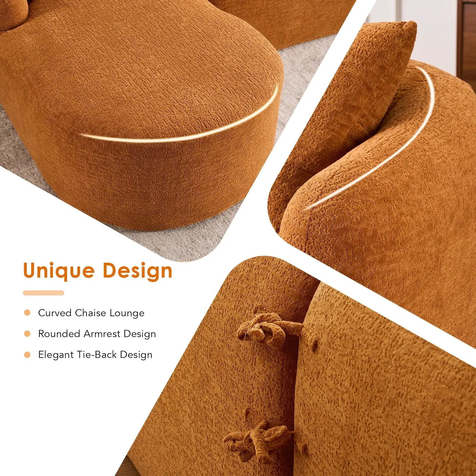 Combined sofa with 4 pillows, rust-orange fabric, stationary sectional Unique Piece Furniture on Tampa Home & Garden Store