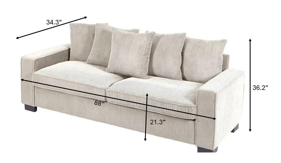 Luxe sofa with 5 toss pillows in beige corduroy, 3-seater by Unique Piece Furniture on Tampa Home & Garden Store