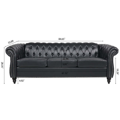 Black Chesterfield Sofa and Soft PU Rolled Arms