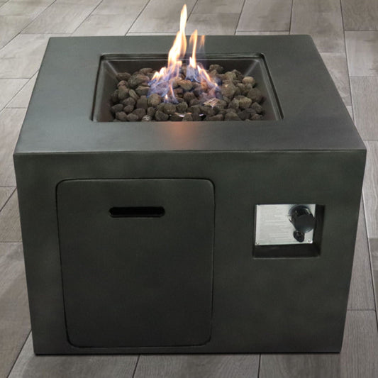 Compact Design Outdoor Fire Pit dark gray unit with lava rocks and front gas control knob on Tampa Home & Garden Store
