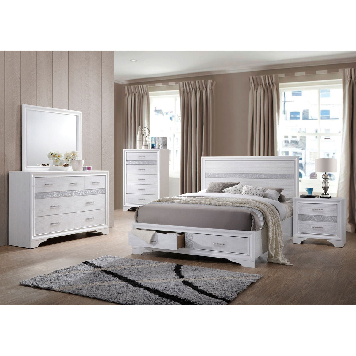 Orchid Storage Panel Bed white by HouseOfZazla with under-bed drawers; gray bedroom on Tampa Home & Garden Store