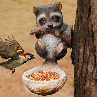 Cute Squirrel Bird Feeder garden decor by Sell My Stuff, gray textured squirrel with seed bowl on Tampa Home & Garden Store