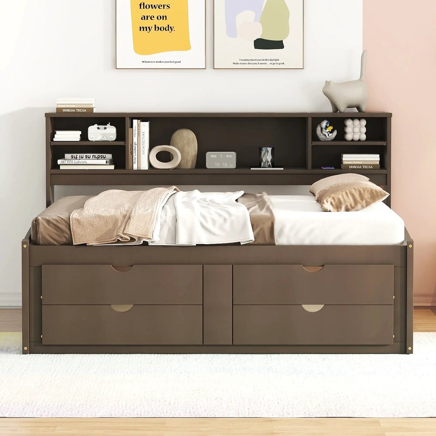 Daybed with Two Bedside Cabinets and Four Drawers