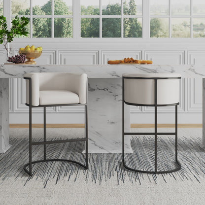 Cosmopolitan Upholstered Stool with Metal Frame, white seat, black base, 2 counter stools on Tampa Home & Garden Store