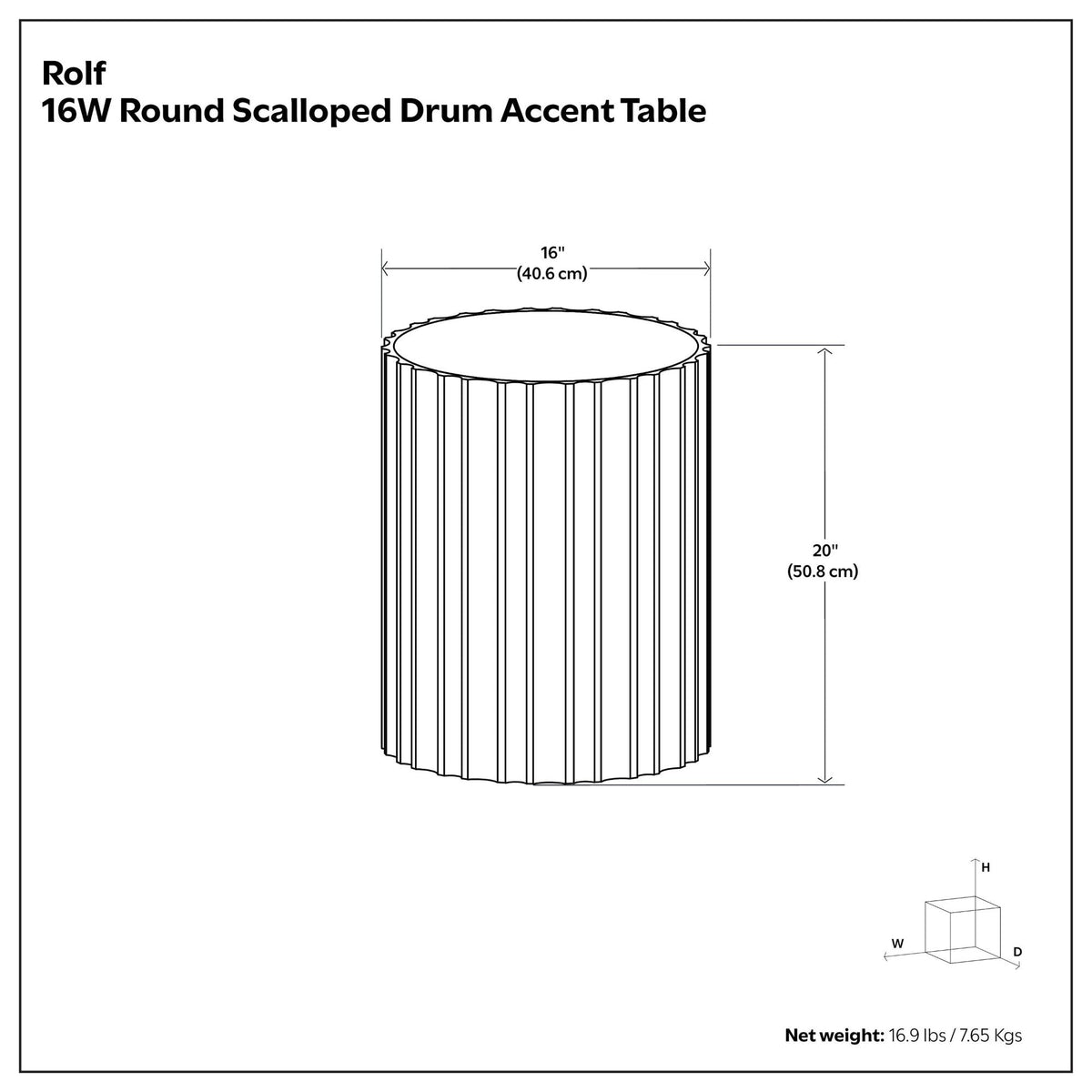 Rolf Round Scalloped Drum Accent Table blueprint, 16 dia, 20 high, by HouseOfZazla on Tampa Home & Garden Store