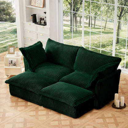 Corduroy Slipcovered Sofa And Two Ottomans