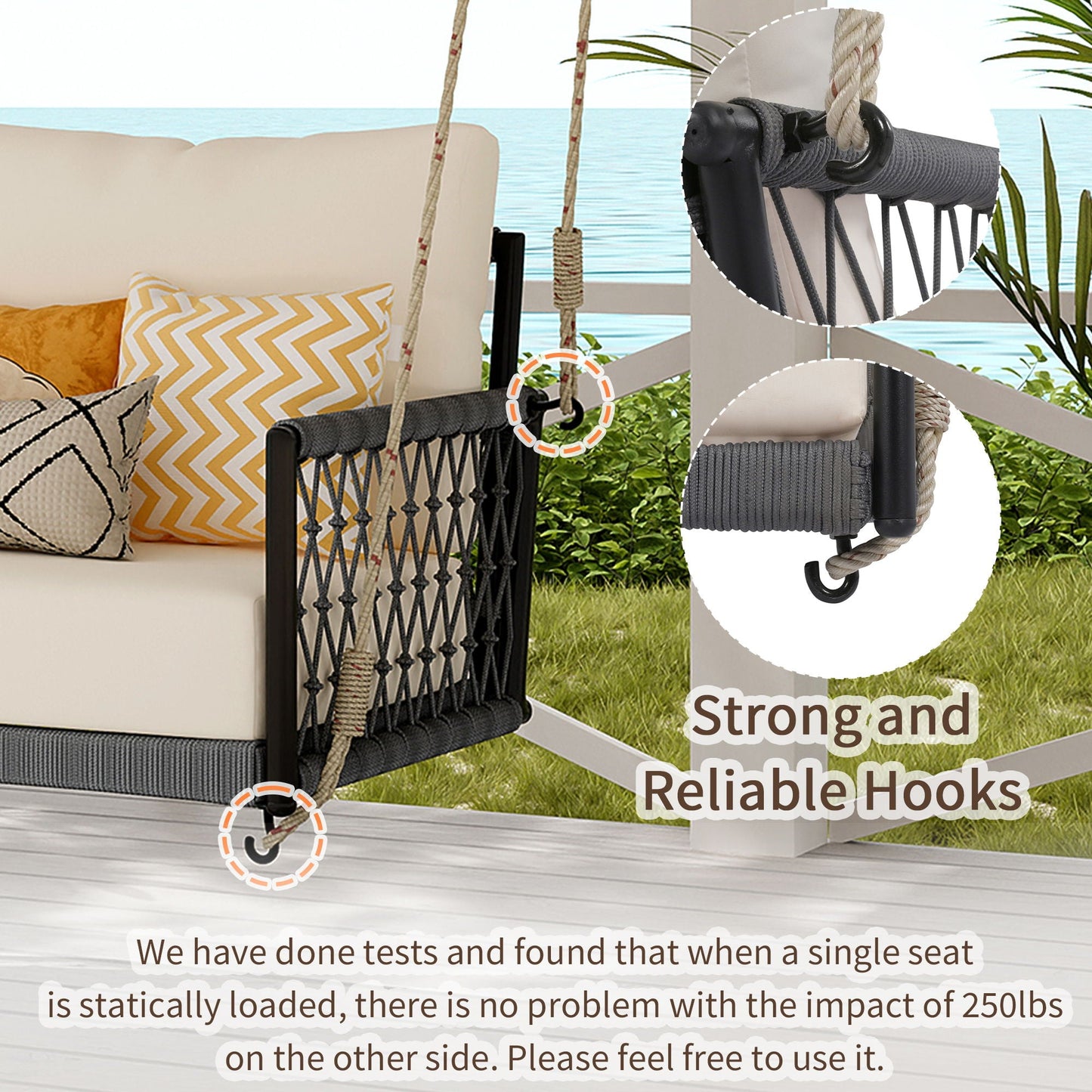 Beige Outdoor Swing Sofa with Soft Cushions