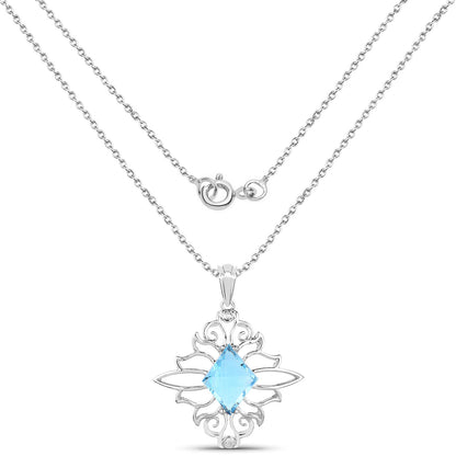 5.15ct Swiss blue topaz pendant on .925 silver chain with ornate snowflake filigree setting on Tampa Home & Garden Store