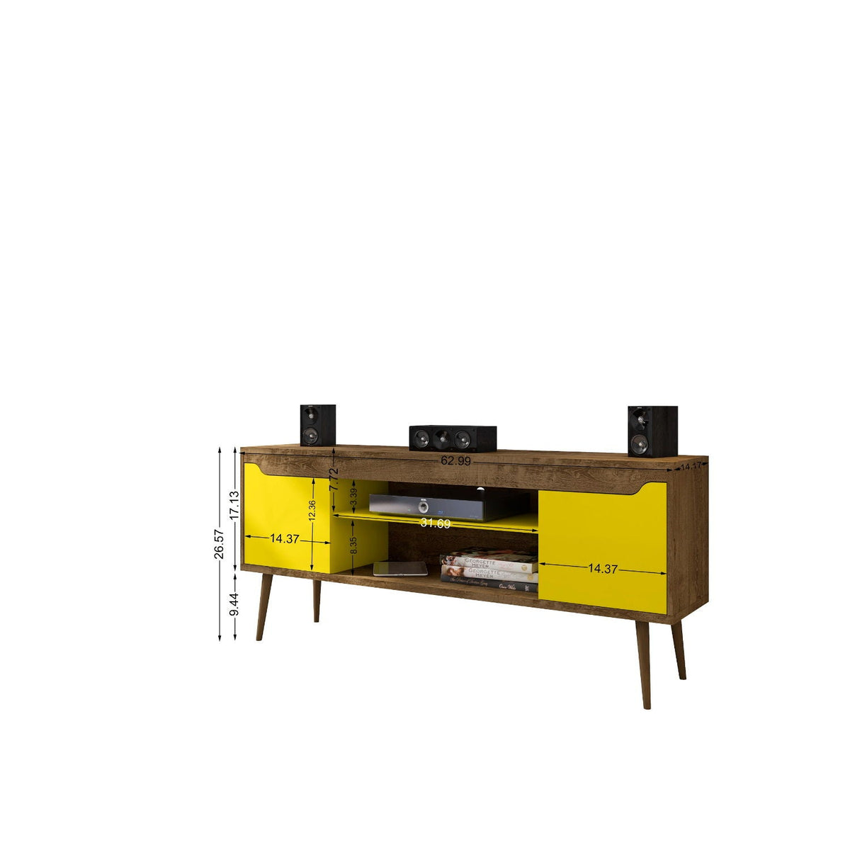 Modern Design TV Stand with Concealed Storage - yellow panels and wood finish by HouseOfZazla on Tampa Home & Garden Store