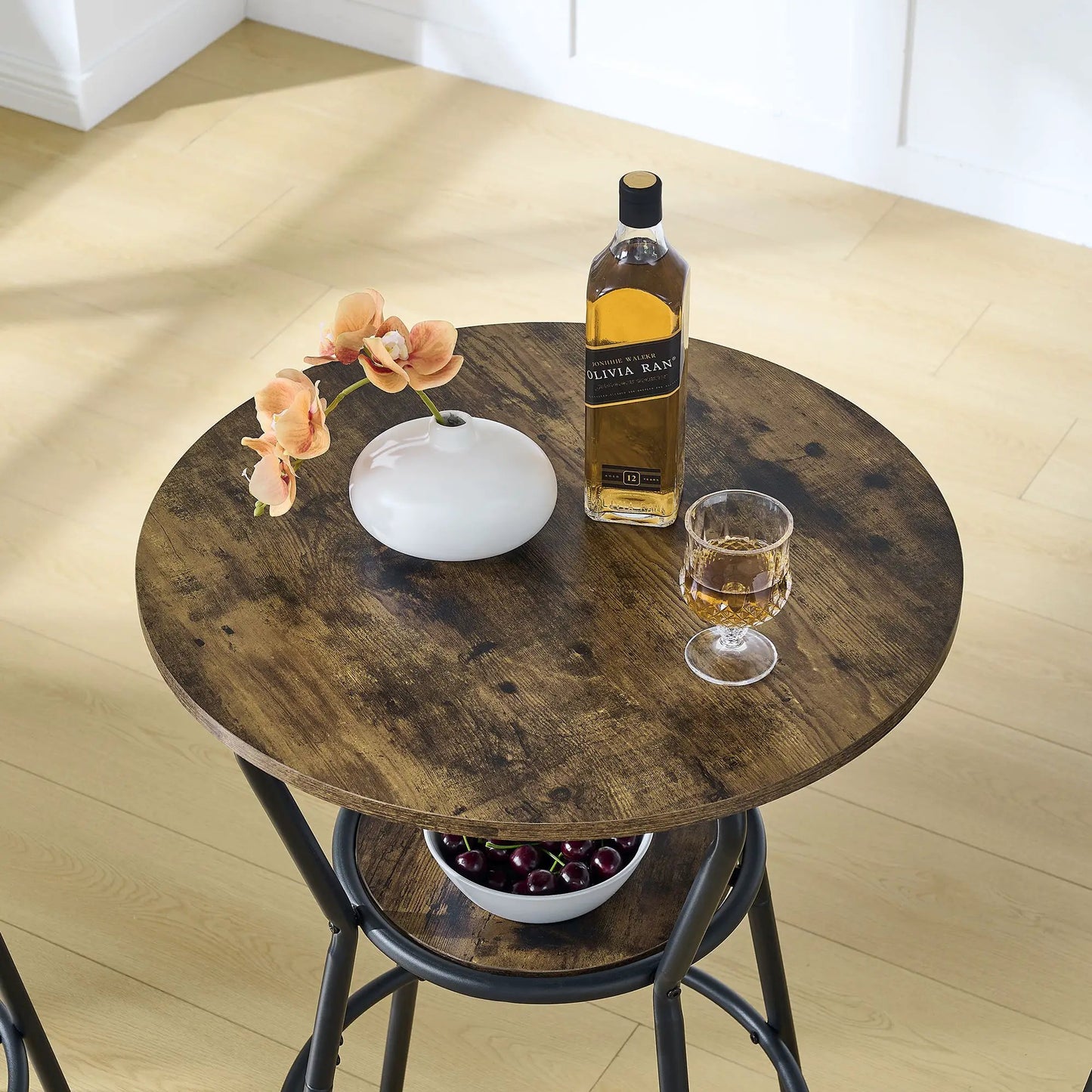 Rustic Brown Bar Table and Stool Set with Shelf