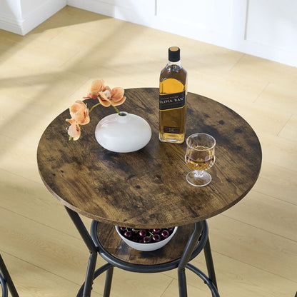 Rustic Brown Bar Table and Stool Set with Shelf
