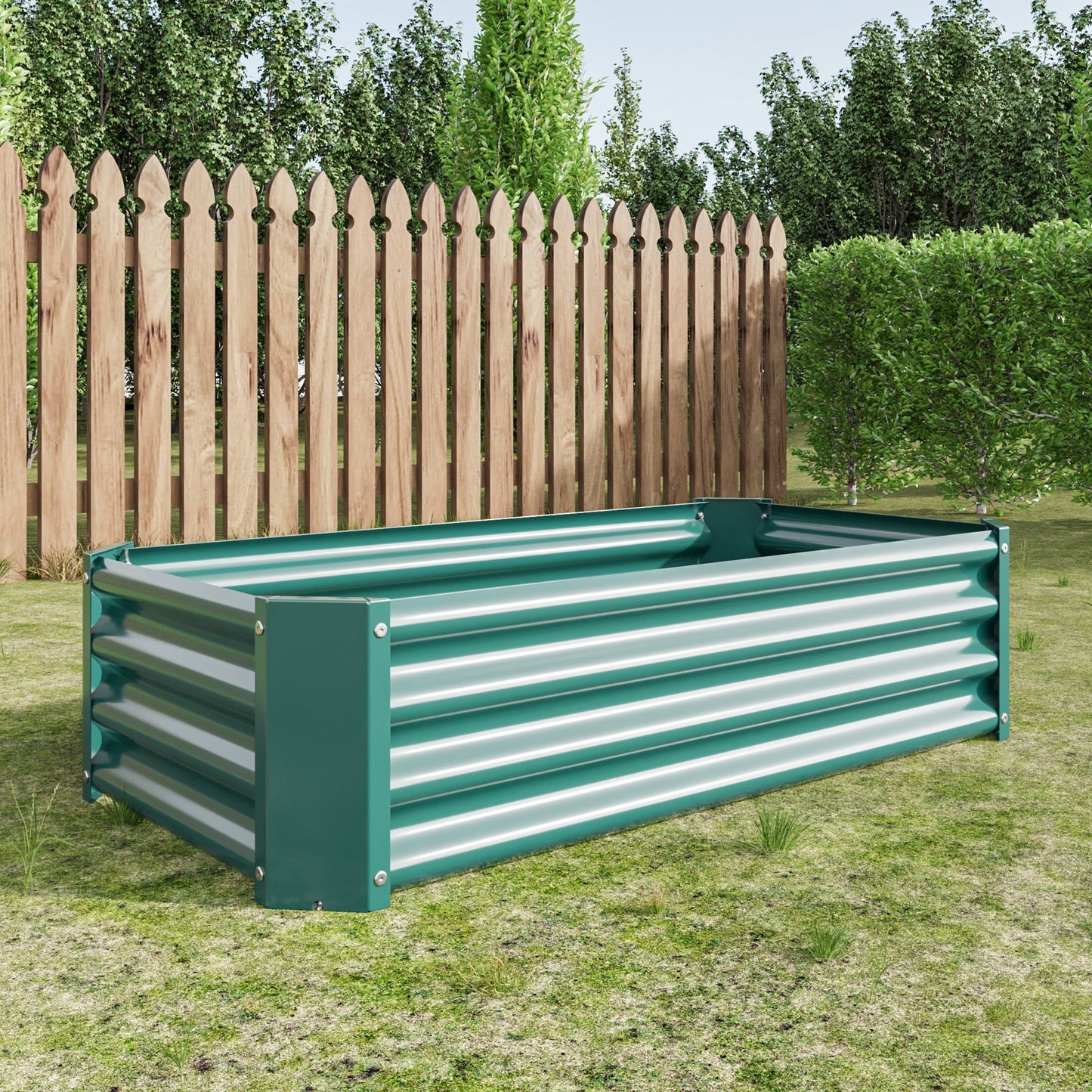 Metal raised garden bed rectangle planter 4×2×1 ft, green ribbed sides on Tampa Home & Garden Store