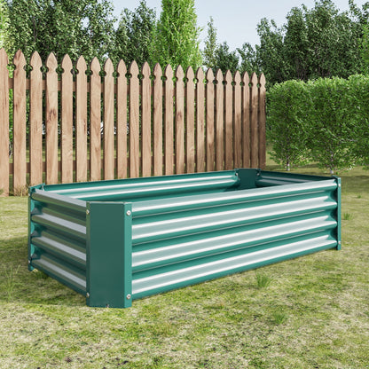 Metal raised garden bed rectangle planter 4×2×1 ft, green ribbed sides on Tampa Home & Garden Store