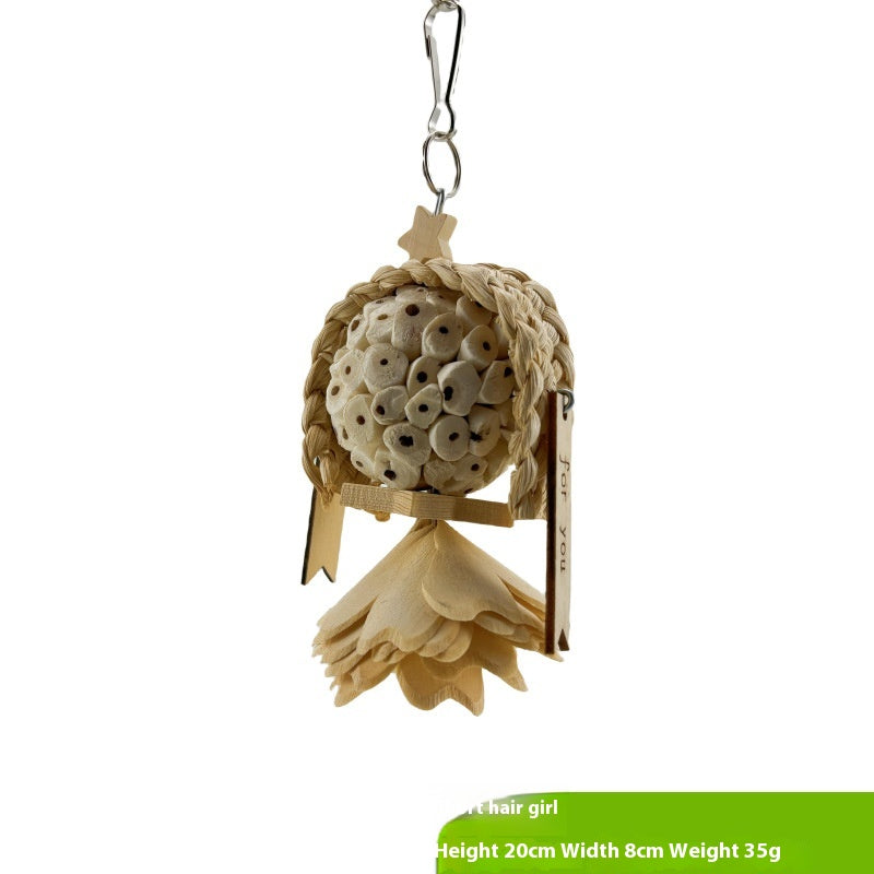 Parrot ricepaper pith ball toy with woven rope and beige tassels by Sell My Stuff Bird Toys on Tampa Home & Garden Store