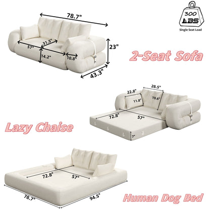 HouseOfZazla 2-seat foldable sofa bed in cream fabric, 3-in-1 floor sofa on Tampa Home & Garden Store