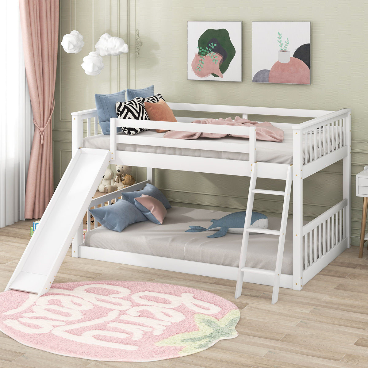 White wooden bunk bed with convertible slide and ladder by HouseOfZazla on Tampa Home & Garden Store