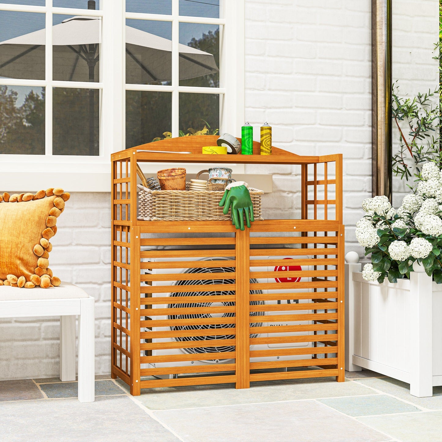 Outsunny Wood Air Fence With Storage Shelves