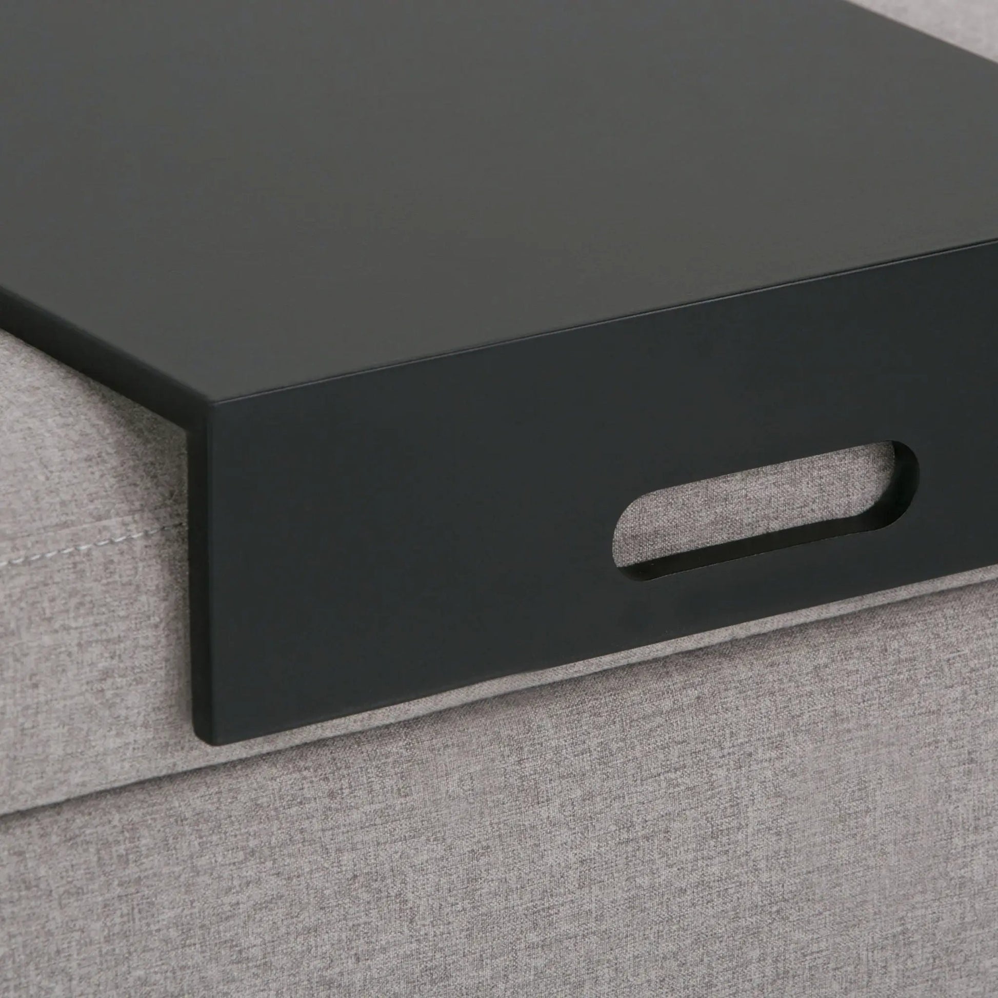 Oregon Contemporary Storage Ottoman Bench, black wood frame with oval side handle cutout on Tampa Home & Garden Store