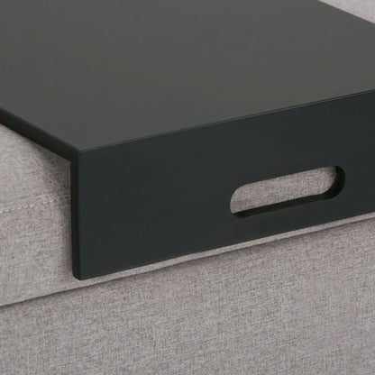 Oregon Contemporary Storage Ottoman Bench, black wood frame with oval side handle cutout on Tampa Home & Garden Store