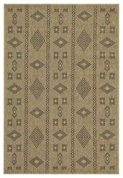 Earth GC_NTL1001 jute/black indoor/outdoor rug with beige and black diamond motifs on Tampa Home & Garden Store