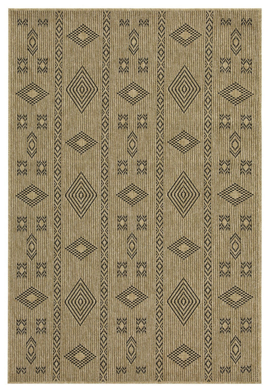 Earth GC_NTL1001 jute/black indoor/outdoor rug with beige and black diamond motifs on Tampa Home & Garden Store