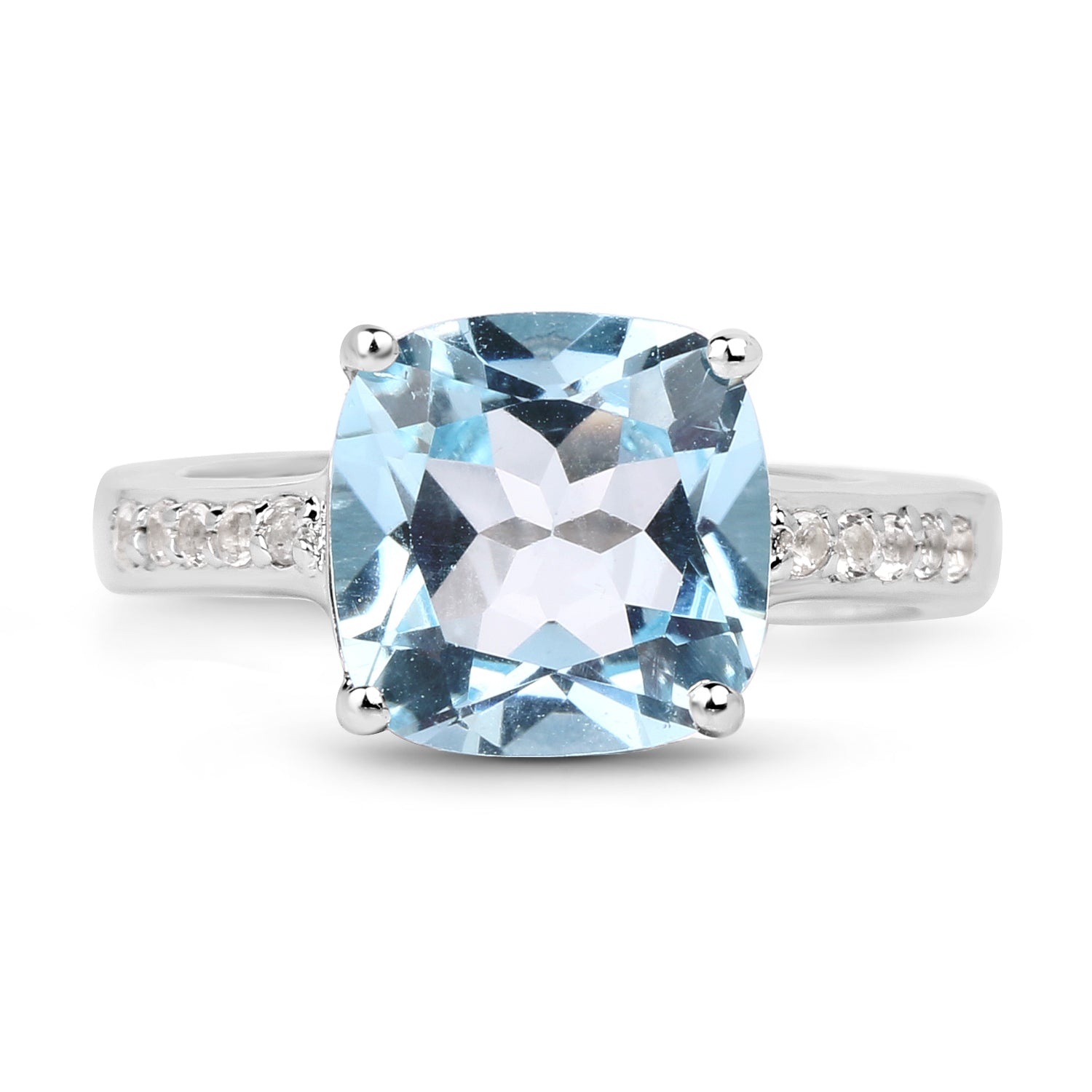 Sterling silver ring with 4.62ct blue topaz and white topaz, cushion-cut center, by Bids.com on Tampa Home & Garden Store