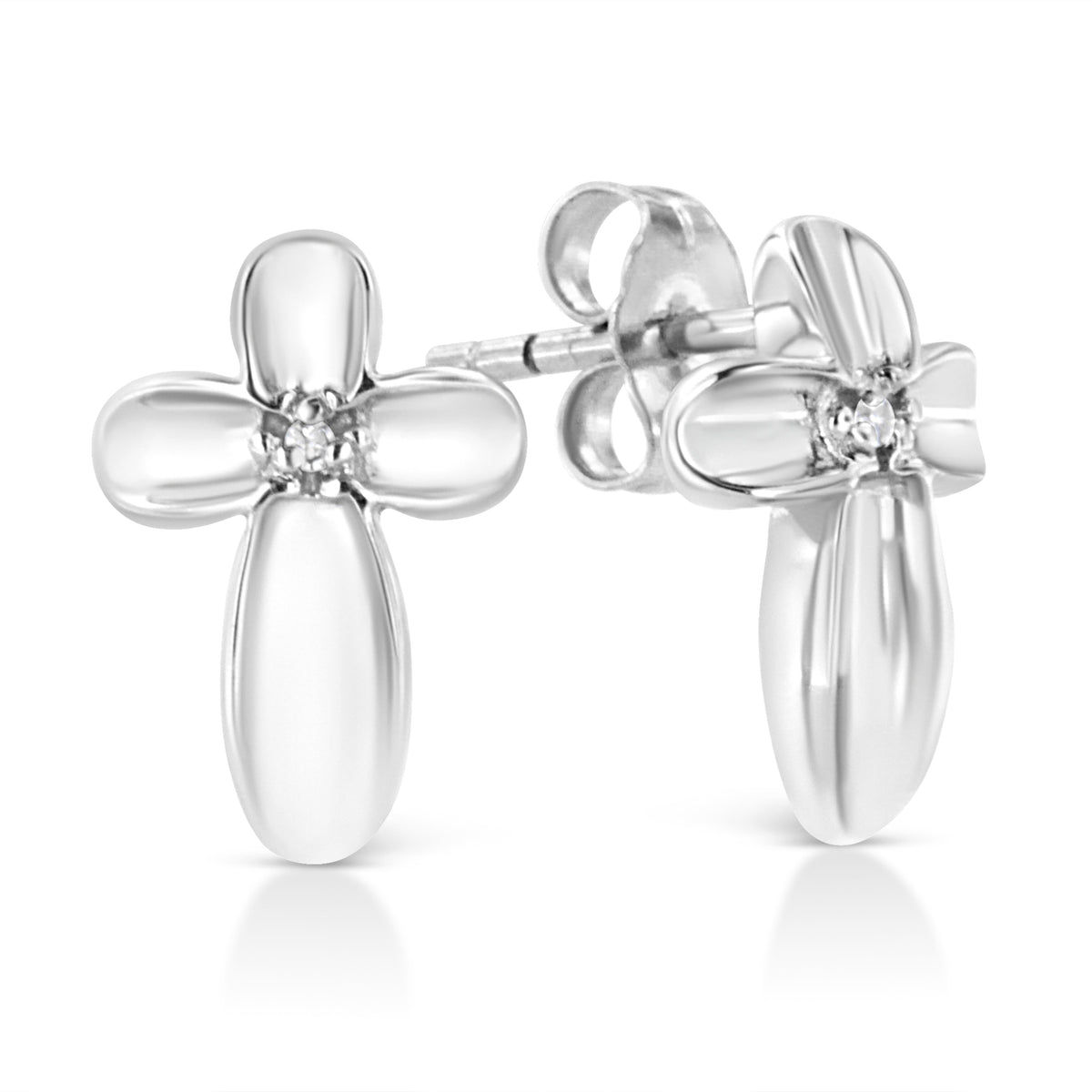 Earrings prong-set diamond accent floral cross studs in sterling silver pair on Tampa Home & Garden Store